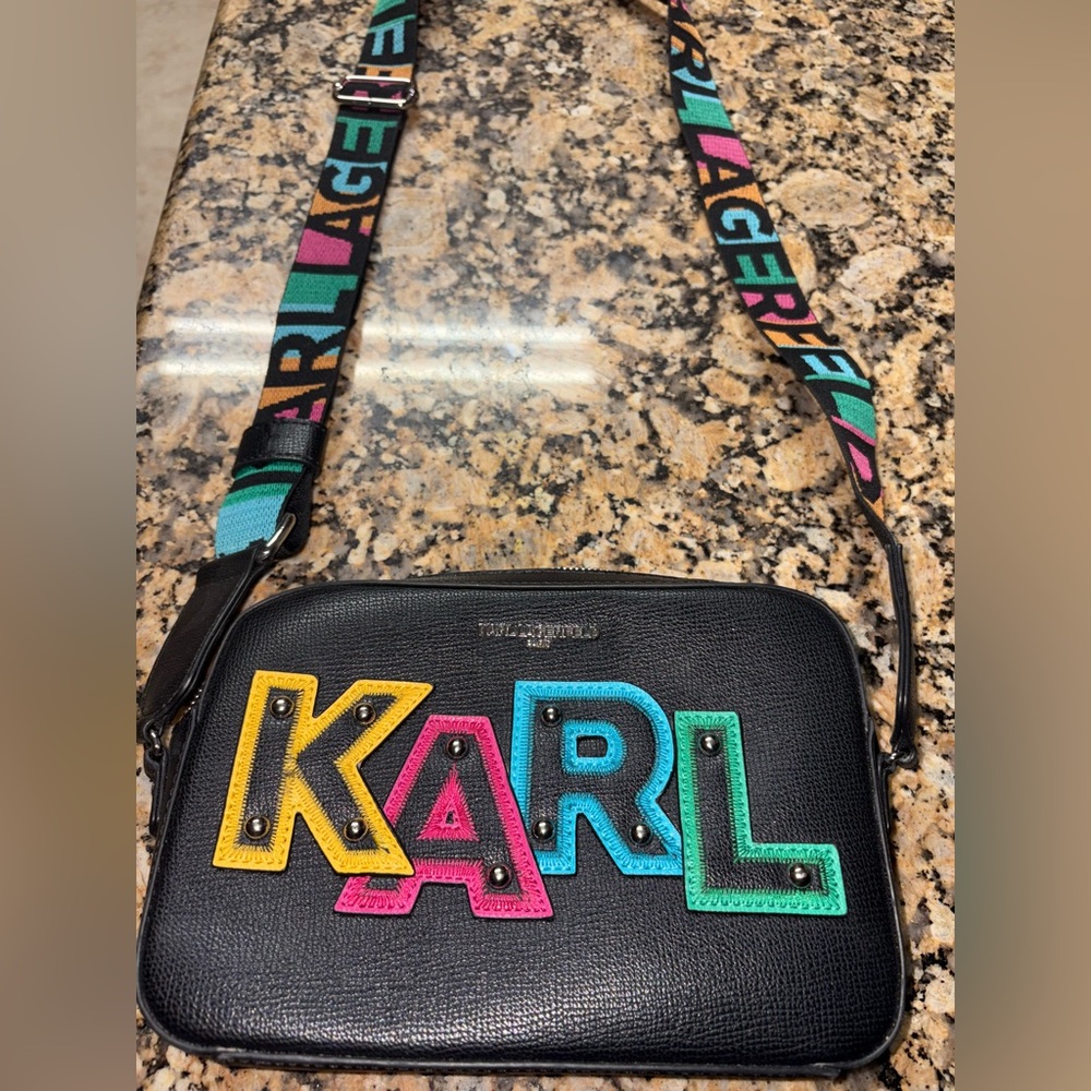 Karl Lagerfeld Black Crossbody Bag with Colorful KARL Logo